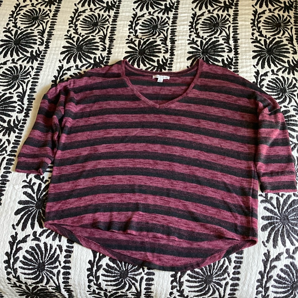 American Eagle Oversized 3/4 Sleeve Striped Top
